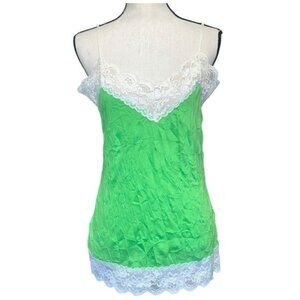 J.T.B. Womens Lace Trim Camisole Tank Top Green/White Crinkle Style Size L
